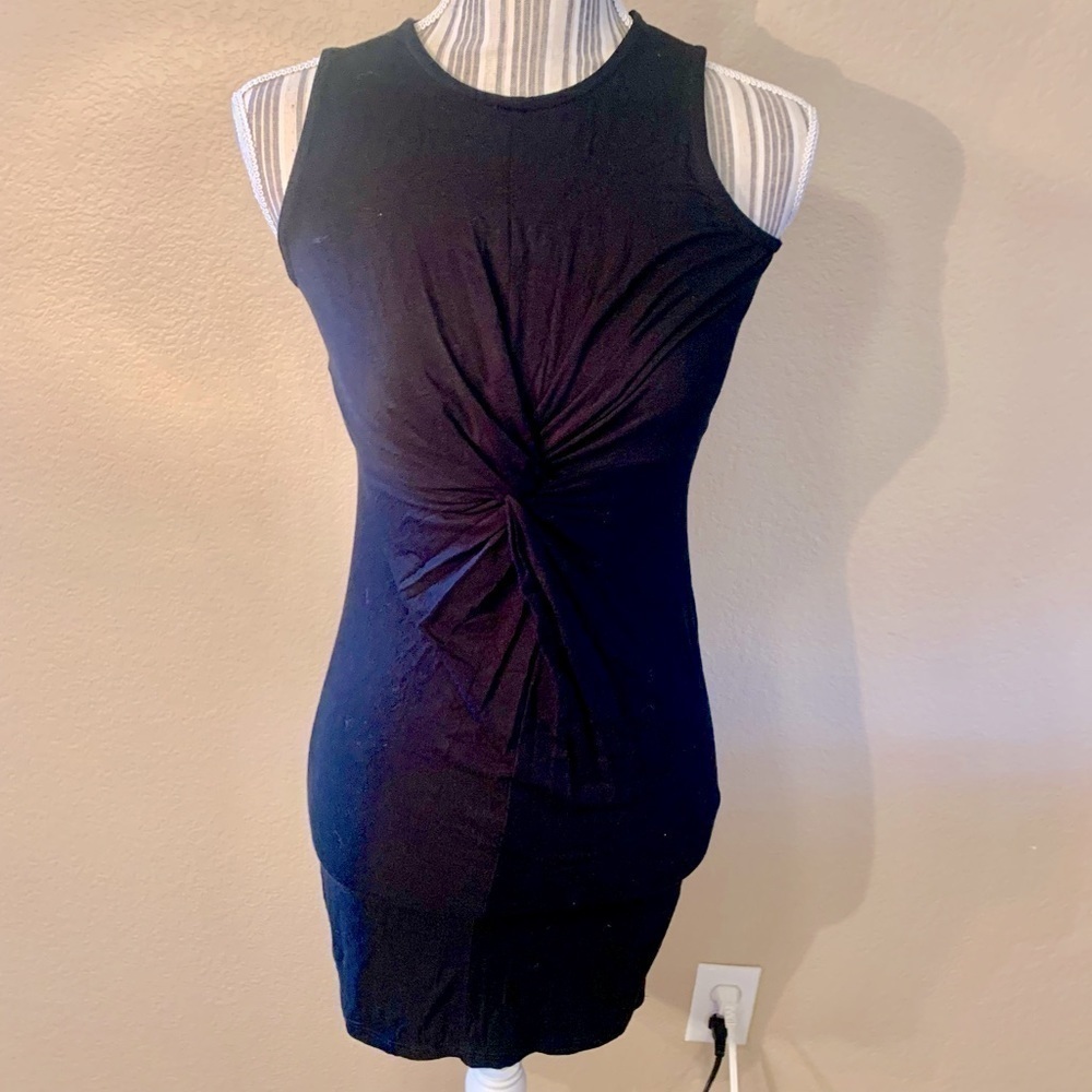 NWT Mini Dress XS See the Shades Nordstrom Black Sleeveless Cinched Front Rayon